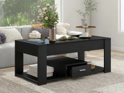 Salontafel Met Een Lade - Glazen Blad - Zwart