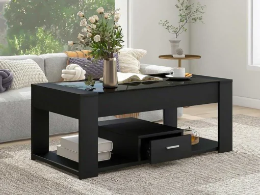 Salontafel Met Een Lade - Glazen Blad - Zwart