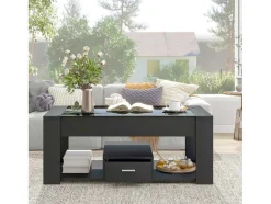 Salontafel Met Een Lade - Glazen Blad - Zwart