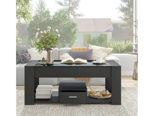 Salontafel Met Een Lade - Glazen Blad - Zwart