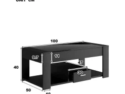 Salontafel Met Een Lade - Glazen Blad - Zwart