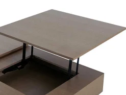 Salontafel Met Verstelbaar Blad En 1 Lade Van Mdf En Metaal - Donker Natuurlijk - Dalaho