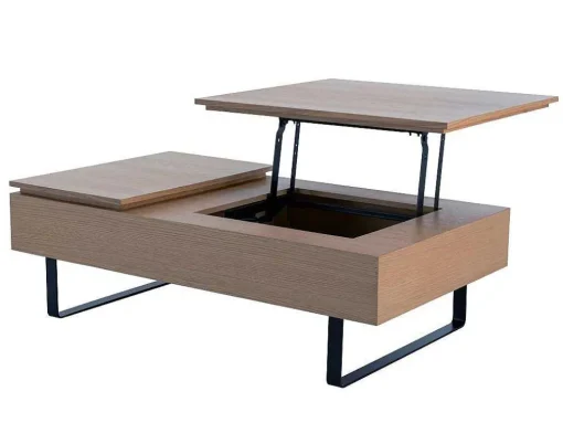 Salontafel Met Verstelbaar Blad En 1 Lade Van Mdf En Metaal - Donker Natuurlijk - Dalaho