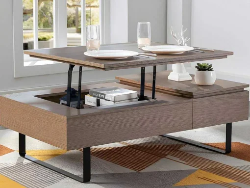 Salontafel Met Verstelbaar Blad En 1 Lade Van Mdf En Metaal - Donker Natuurlijk - Dalaho