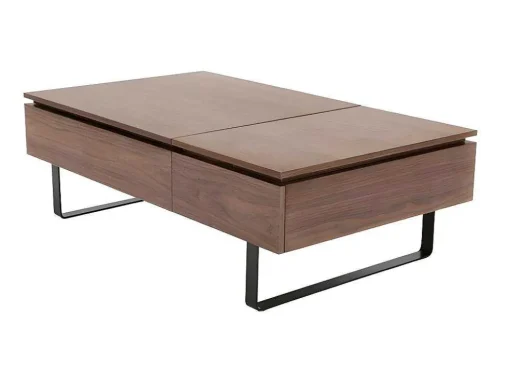 Salontafel Met Verstelbaar Blad En 1 Lade Van Mdf En Metaal - Donker Natuurlijk - Dalaho