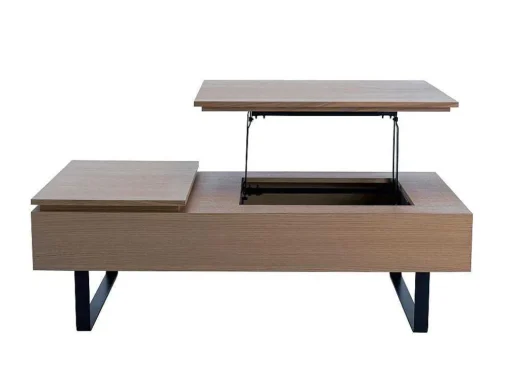 Salontafel Met Verstelbaar Blad En 1 Lade Van Mdf En Metaal - Donker Natuurlijk - Dalaho