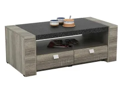 Salontafel Meteorite - 2 Laden - Mdf Blad Met Granieteffect