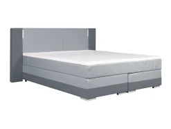 Samenstelling Boxspring Hoofdbord Met Leds + Lattenbodems + Matras + Dekmatras Asti Van Ysmee - 160 X 200 Cm - Antraciet En Lichtgrijs