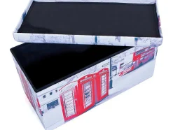 Sanne Opbergdozen Voetenbank Met Deksel, Beige, Rood, Zwart, Wit.