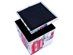 Sanne Opbergdozen Voetenbank Met Deksel, Beige, Rood, Zwart, Wit.