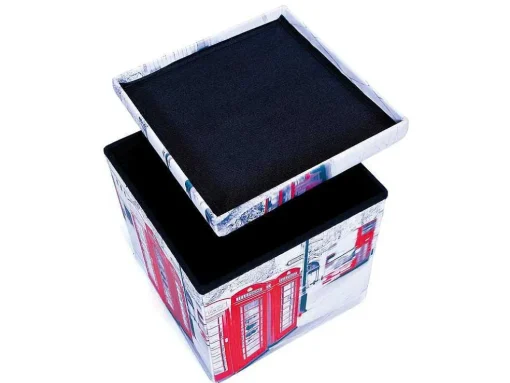 Sanne Opbergdozen Voetenbank Met Deksel, Beige, Rood, Zwart, Wit.