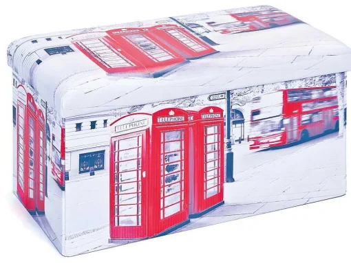 Sanne Opbergdozen Voetenbank Met Deksel, Beige, Rood, Zwart, Wit.