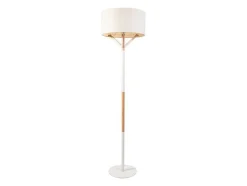Scandinavische Staande Lamp Van Metaal, Linnen En Hevea - D44 X H164 Cm - Naturel En Wit - Addis