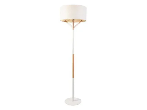Scandinavische Staande Lamp Van Metaal, Linnen En Hevea - D44 X H164 Cm - Naturel En Wit - Addis