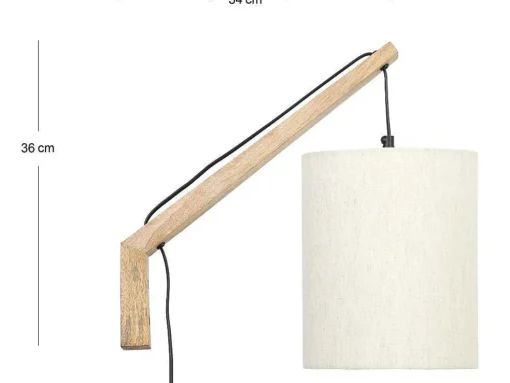 Scandinavische Wandlamp - Mangohout En Stof - D21 X H36 Cm - Licht Naturel En Beige - Paliana