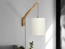 Scandinavische Wandlamp - Mangohout En Stof - D21 X H36 Cm - Licht Naturel En Beige - Paliana