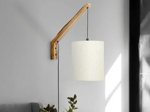 Scandinavische Wandlamp - Mangohout En Stof - D21 X H36 Cm - Licht Naturel En Beige - Paliana
