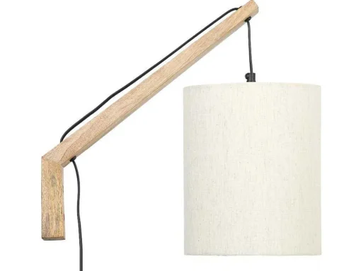 Scandinavische Wandlamp - Mangohout En Stof - D21 X H36 Cm - Licht Naturel En Beige - Paliana