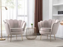 Schelpvormige Fauteuil Van Taupegrijs Velours Dandelion - Van Pascal Morabito