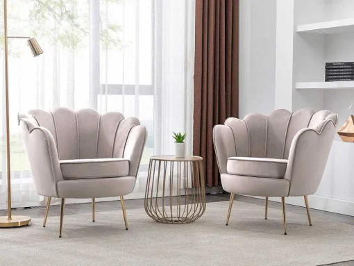 Schelpvormige Fauteuil Van Taupegrijs Velours Dandelion - Van Pascal Morabito