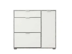 Schoenenkast Arietta - 2 Vlakken, 1 Deur En 1 Lade - Kleur: Wit & Beton
