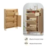 Schoenenkast In Hout En Rotan - 3 Klepdeuren En 1 Lade - Verstelbare Plank - Naturel