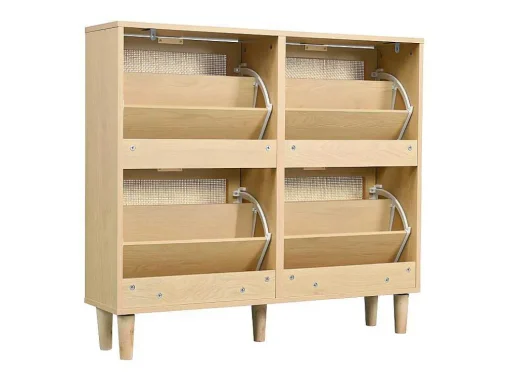 Schoenenkast In Hout En Rotan - 4 Klepdeuren - Naturel