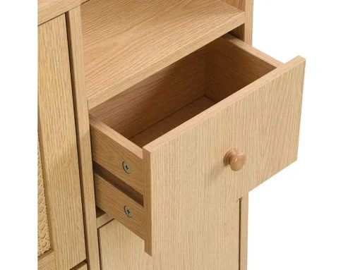 Schoenenkast In Hout En Rotan - 3 Klepdeuren En 1 Lade - Verstelbare Plank - Naturel