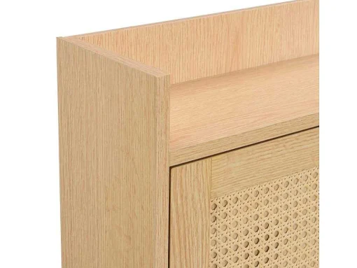 Schoenenkast In Hout En Rotan - 3 Klepdeuren En 1 Lade - Verstelbare Plank - Naturel