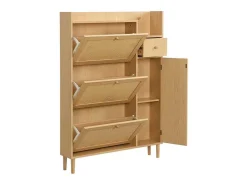Schoenenkast In Hout En Rotan - 3 Klepdeuren En 1 Lade - Verstelbare Plank - Naturel