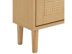 Schoenenkast In Hout En Rotan - 3 Klepdeuren En 1 Lade - Verstelbare Plank - Naturel