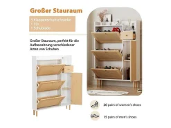 Schoenenkast Met 3 Klepdeuren En 1 Lade Afmeting 90L X 17B X 125H Cm Houtlook Rotan Rieteffect Kleur Wit + Eiken