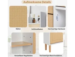 Schoenenkast Met 3 Klepdeuren En 1 Lade Afmeting 90L X 17B X 125H Cm Houtlook Rotan Rieteffect Kleur Wit + Eiken