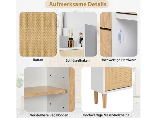 Schoenenkast Met 3 Klepdeuren En 1 Lade Afmeting 90L X 17B X 125H Cm Houtlook Rotan Rieteffect Kleur Wit + Eiken