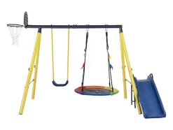 Schommel Met Glijbaan Voor Kinderen - Metalen Frame - Buitenspeeltuin Voor Kinderen Van 3 Tot 8 Jaar - Geel