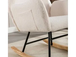 Schommelstoel - Relaxstoel Voor In De Woonkamer - Opgevuld Met Teddypluche - Vakjes Aan De Zijkant Van De Armleuningen - Houten Onderstel - Wit
