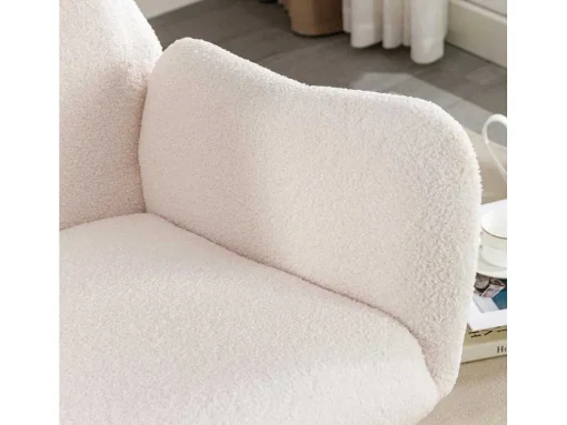 Schommelstoel - Relaxstoel Voor In De Woonkamer - Opgevuld Met Teddypluche - Vakjes Aan De Zijkant Van De Armleuningen - Houten Onderstel - Wit