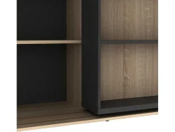 Schuifboekenkast Met 18 Nissen - Naturel En Antraciet - Prali