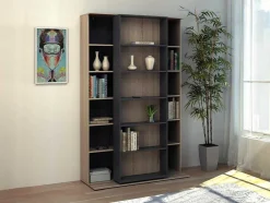 Schuifboekenkast Met 18 Nissen - Naturel En Antraciet - Prali