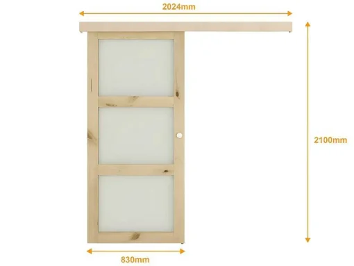 Schuifdeur Acosta Met 3 Ramen - H205Xb83Cm - Natuurlijk Mdf
