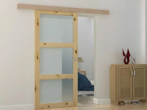 Schuifdeur Acosta Met 3 Ramen - H205Xb83Cm - Natuurlijk Mdf