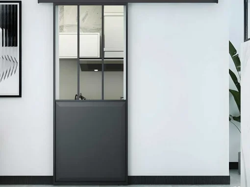 Schuifdeur In Gehard Glas - Mat Zwart - H205Cm X B73Cm - Artisto