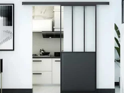 Schuifdeur In Gehard Glas - Mat Zwart - H205Cm X B73Cm - Artisto