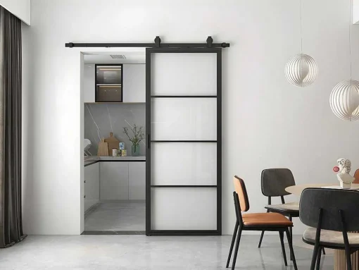 Schuifdeur Sinca - H205Cm X B73Cm - Helder Gehard Glas En Aluminium