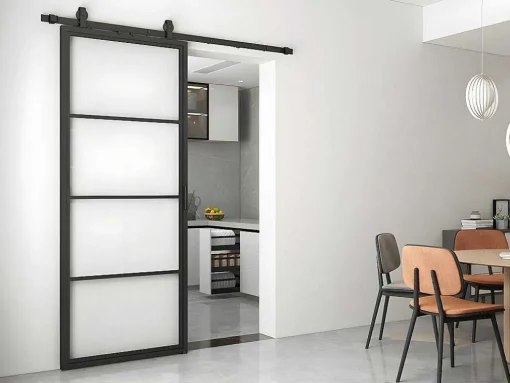 Schuifdeur Sinca - H205Cm X B73Cm - Helder Gehard Glas En Aluminium