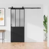 Schuifdeur Werkplaatsstijl Met Rails - Zwart En Mat Gehard Glas - H205 Cm X L73 Cm - Artisto Ii