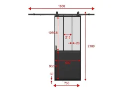 Schuifdeur Werkplaatsstijl Met Rails - Zwart En Mat Gehard Glas - H205 Cm X L73 Cm - Artisto Ii