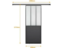 Schuifdeur Werkplaatsstijl - Zwart En Mat Gehard Glas - H205 X B73 Cm - Artisto