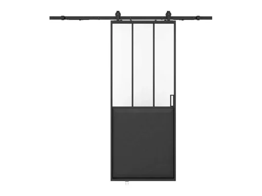 Schuifdeur Werkplaatsstijl Met Rails - Zwart En Mat Gehard Glas - H205 Cm X L73 Cm - Artisto Ii