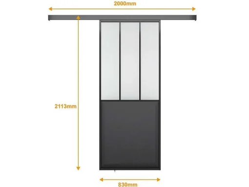 Schuifdeur Werkplaatsstijl - Zwart En Mat Gehard Glas - H205 X B73 Cm - Artisto
